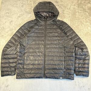 REI Co-op Outdoor Casual Down Puffer Jacket Mens XXL Black Hooded Lightweight